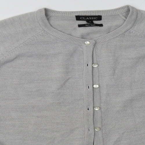 Classic Womens Grey Crew Neck  Acrylic Cardigan Jumper Size M   - soft touch