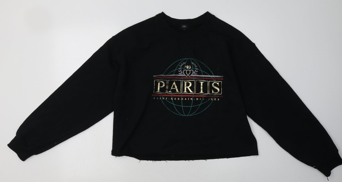 River Island Womens Black  Cotton Pullover Sweatshirt Size S  Pullover - Cropped