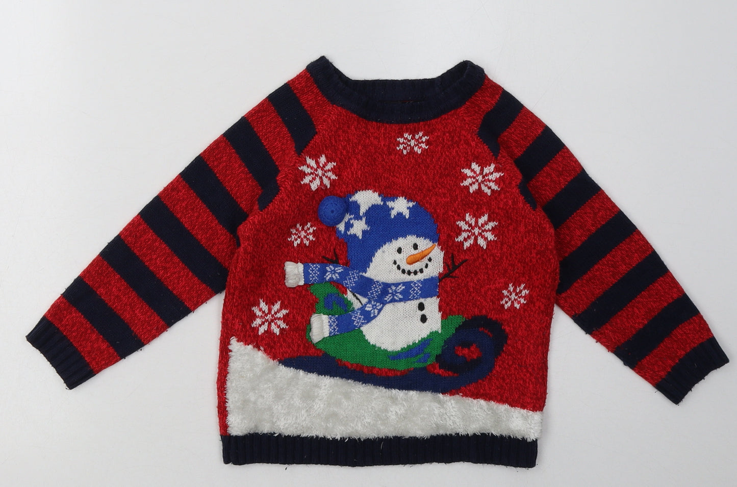 George Boys Red Striped Acrylic Pullover Sweatshirt Size 2-3 Years  Pullover - Christmas