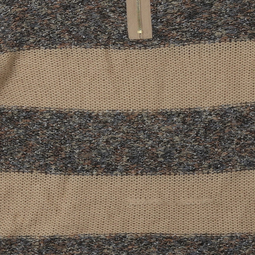 warehuse Womens Brown Striped Acrylic Pullover Sweatshirt Size 8  Zip
