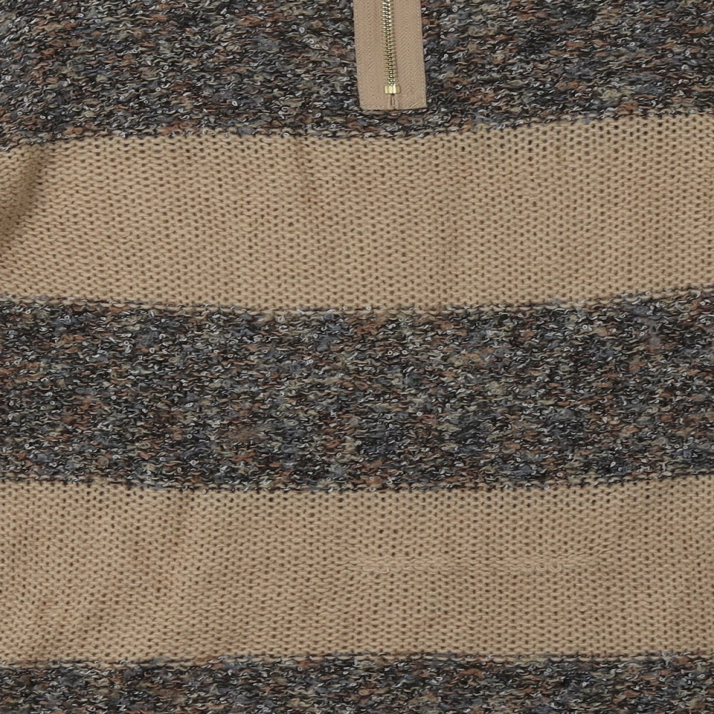 warehuse Womens Brown Striped Acrylic Pullover Sweatshirt Size 8  Zip