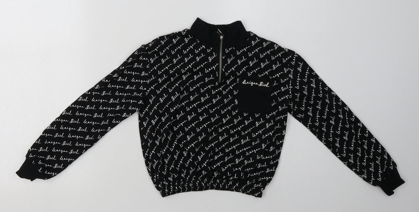 George Girls Black Geometric Cotton Pullover Sweatshirt Size 8-9 Years  Zip