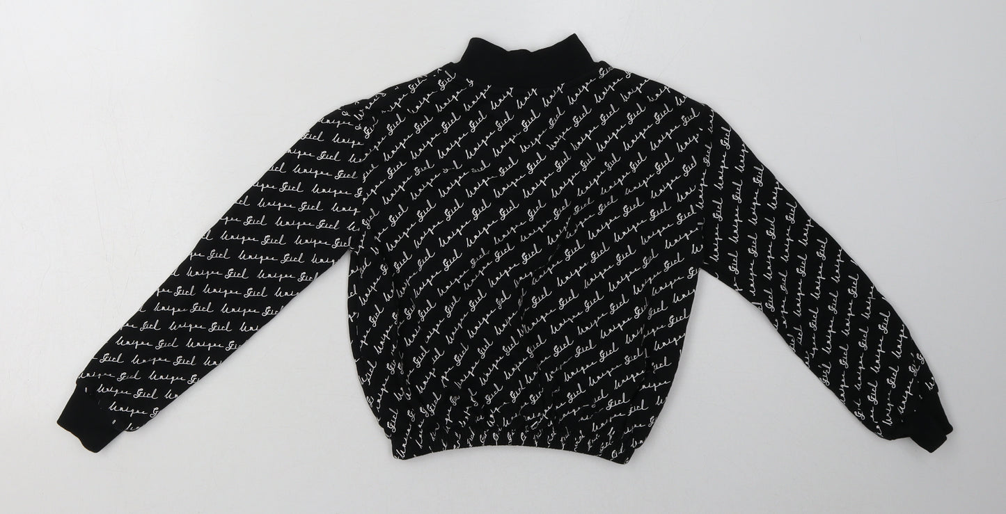George Girls Black Geometric Cotton Pullover Sweatshirt Size 8-9 Years  Zip