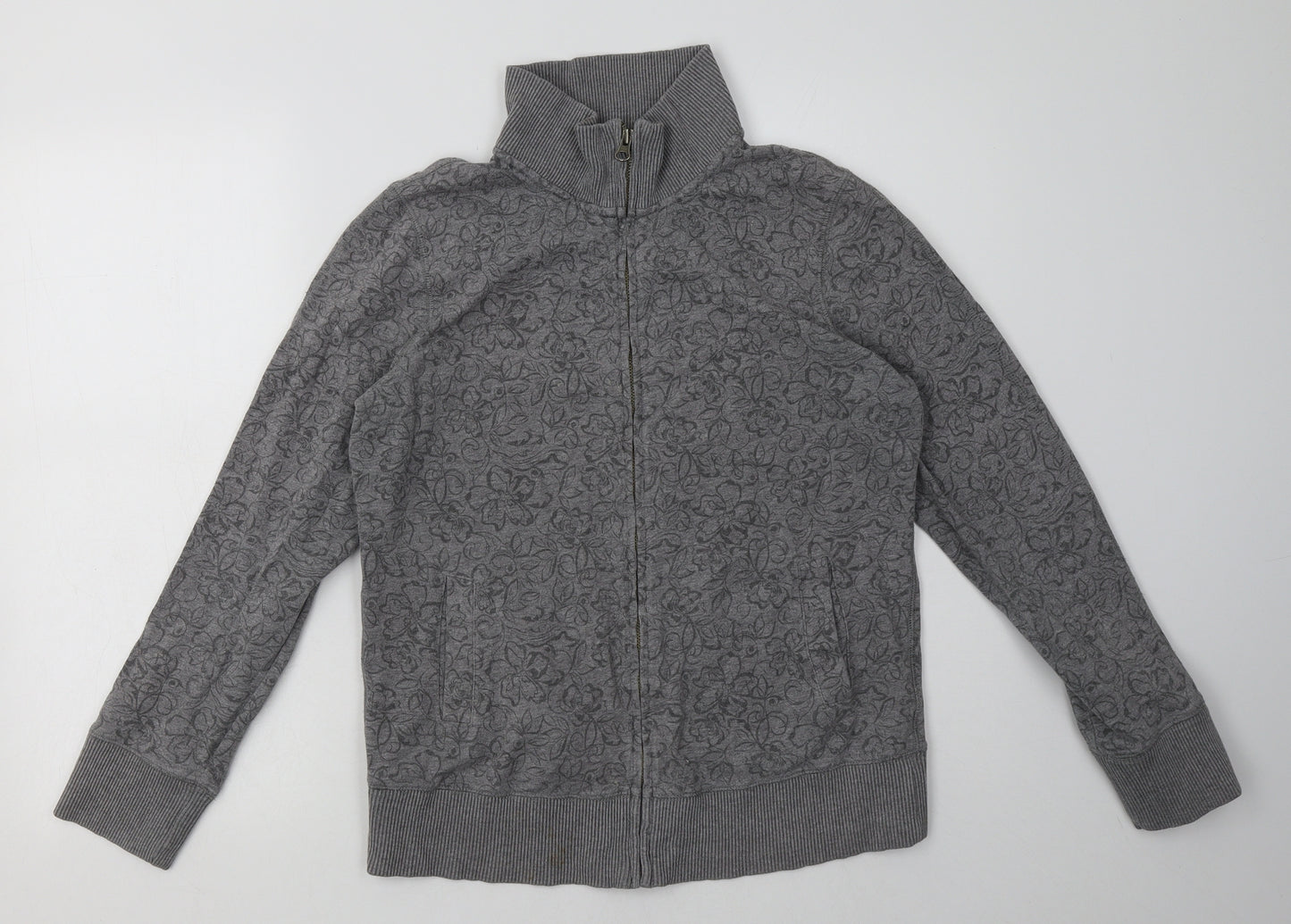 Marks and Spencer Womens Grey Floral Cotton Full Zip Sweatshirt Size 12  Zip