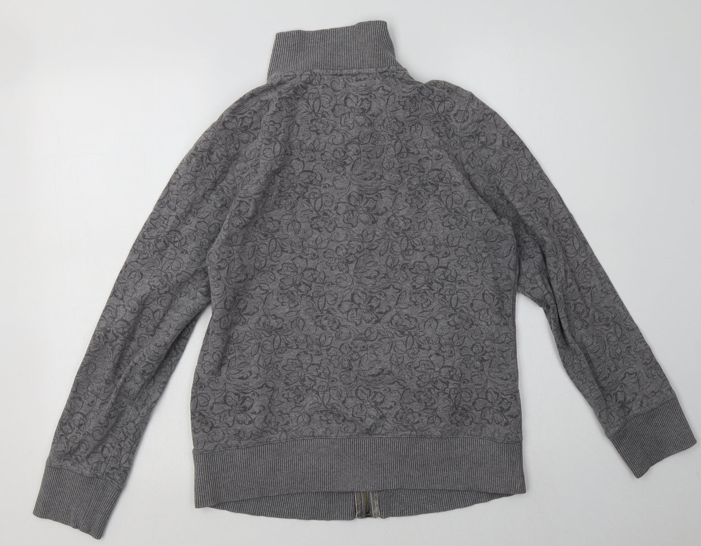 Marks and Spencer Womens Grey Floral Cotton Full Zip Sweatshirt Size 12  Zip
