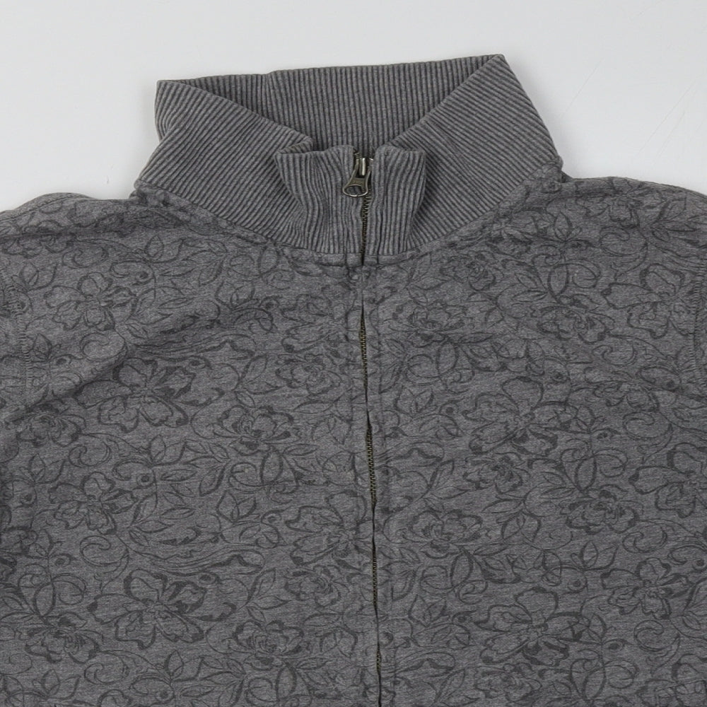 Marks and Spencer Womens Grey Floral Cotton Full Zip Sweatshirt Size 12  Zip