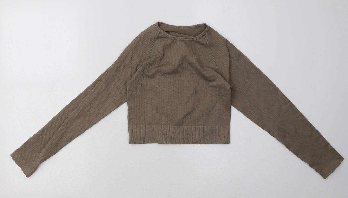 Preworn Womens Brown  Polyamide Cropped Casual Size S Crew Neck Pullover