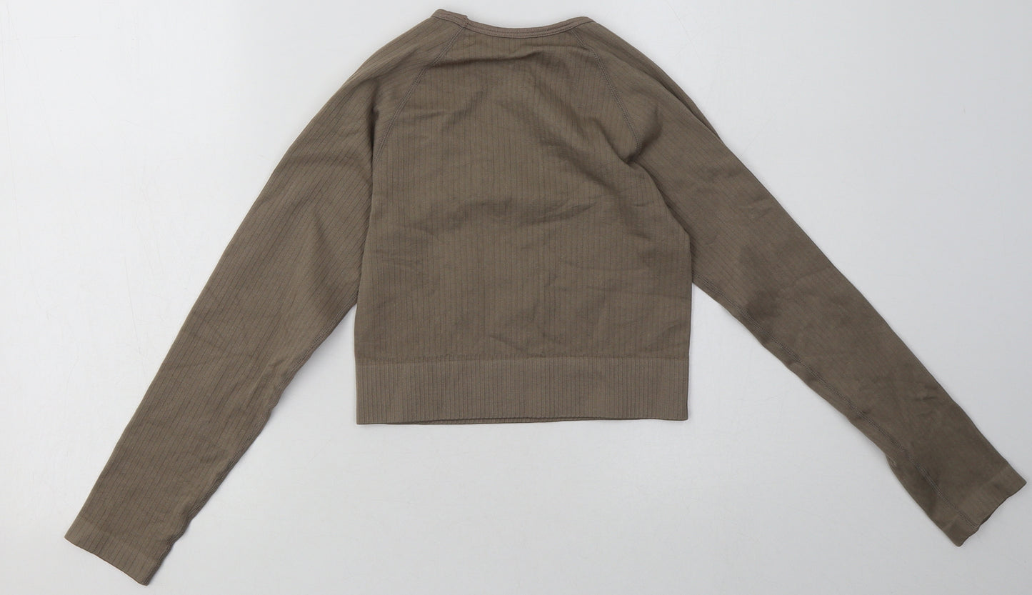 Preworn Womens Brown  Polyamide Cropped Casual Size S Crew Neck Pullover