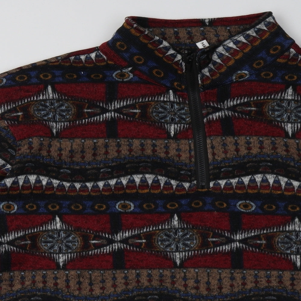 Preworn Mens Red Geometric Cotton Pullover Sweatshirt Size M