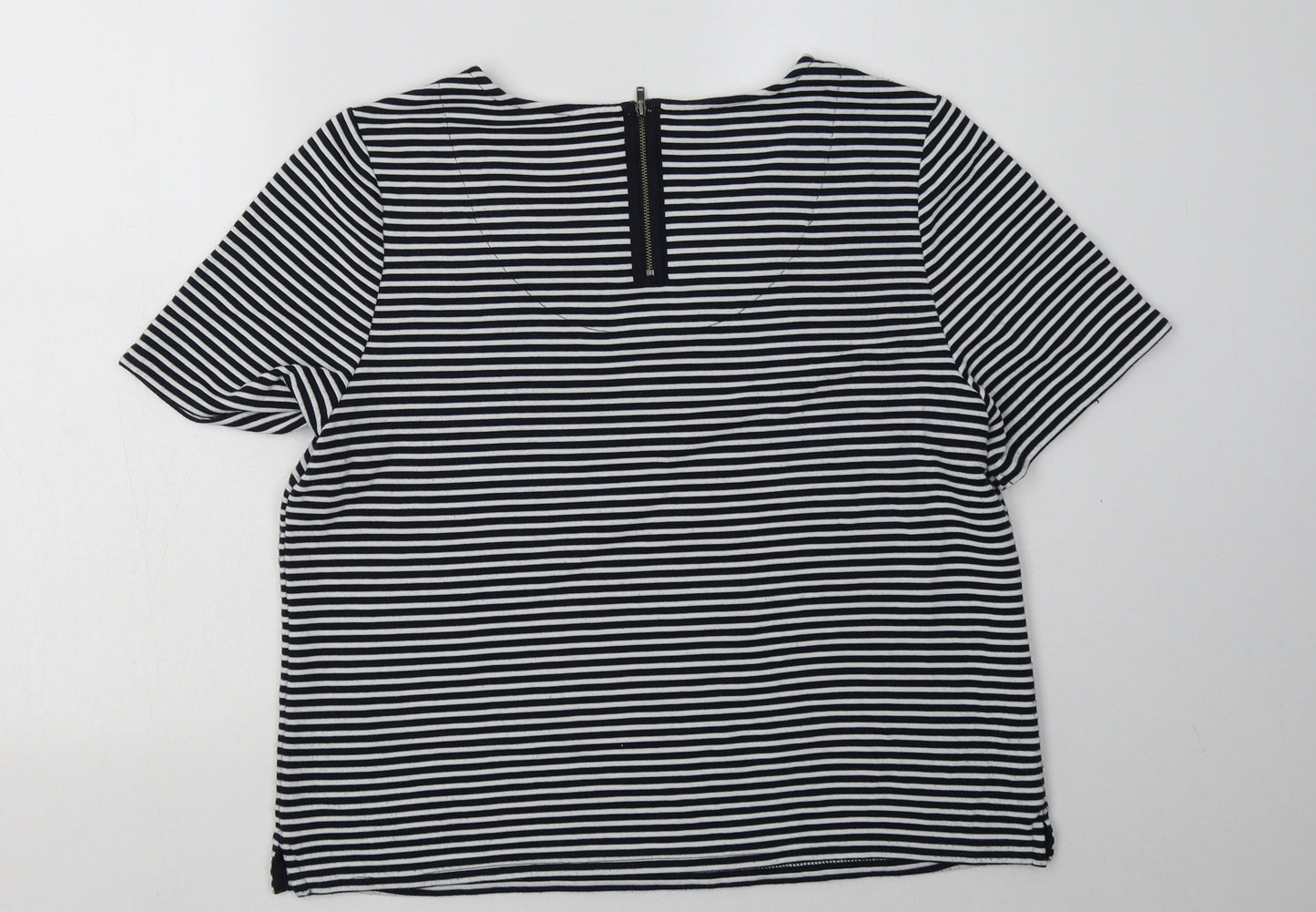 NEXT Womens Blue Striped Polyester Basic T-Shirt Size 16 Crew Neck