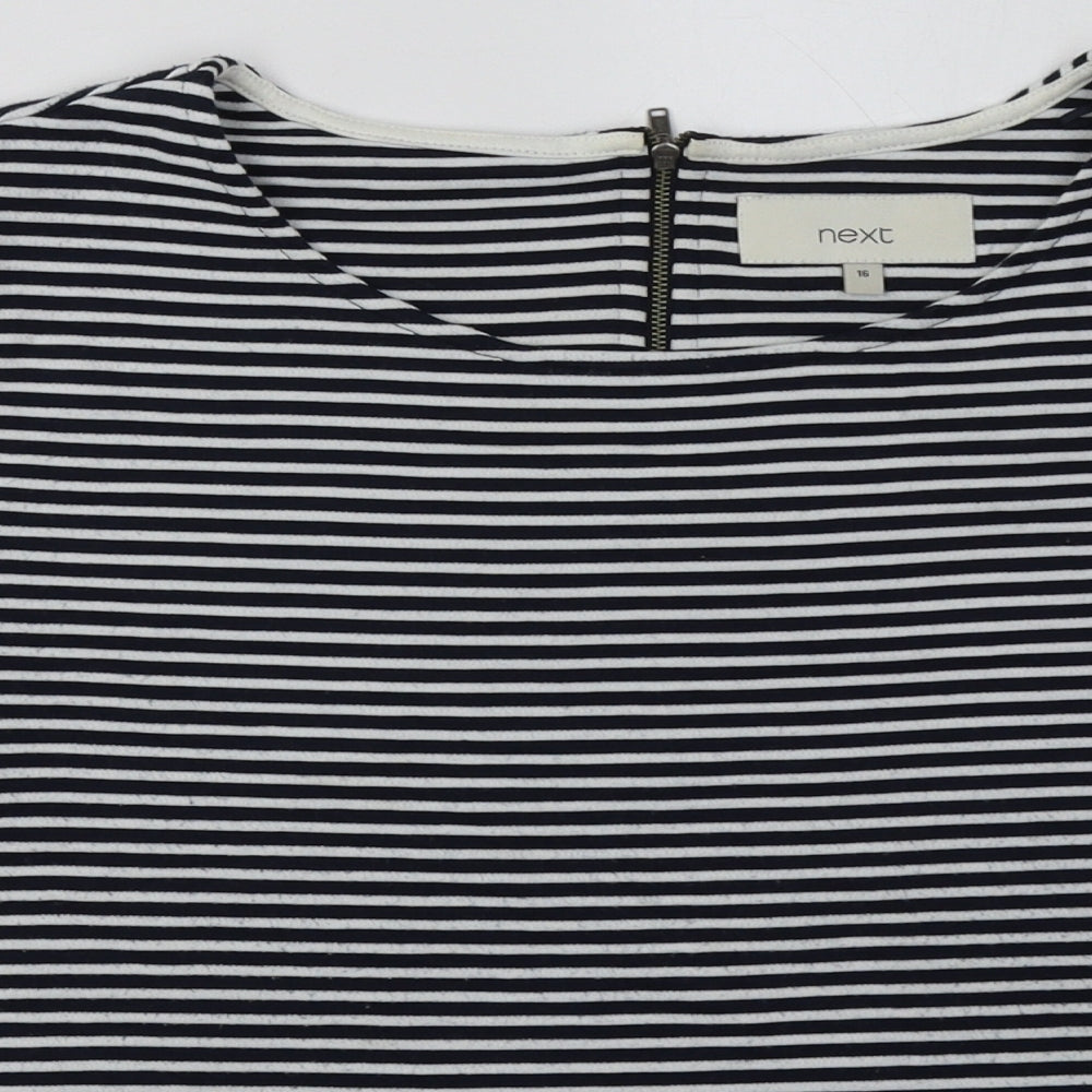 NEXT Womens Blue Striped Polyester Basic T-Shirt Size 16 Crew Neck