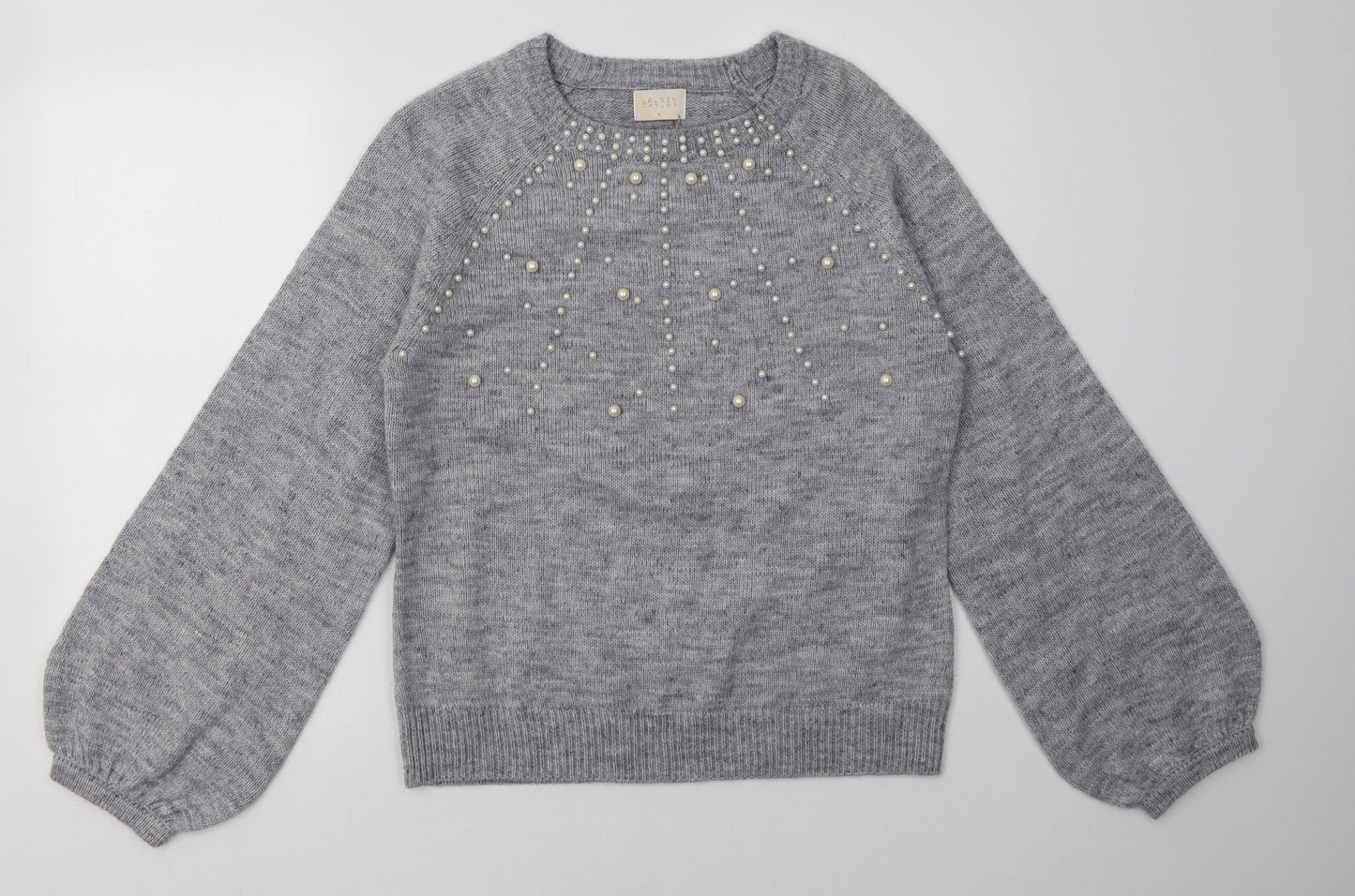 lauren taylor Womens Grey  Acrylic Pullover Sweatshirt Size M  Pullover