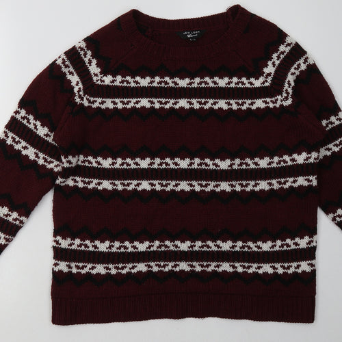 New Look Girls Red Geometric Acrylic Pullover Sweatshirt Size 14-15 Years  Pullover