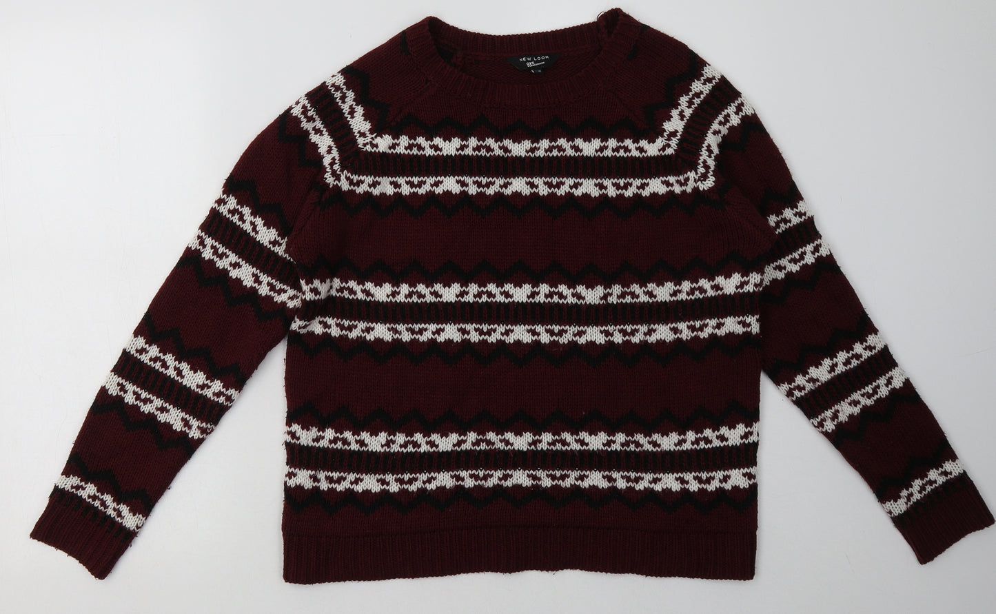 New Look Girls Red Geometric Acrylic Pullover Sweatshirt Size 14-15 Years  Pullover