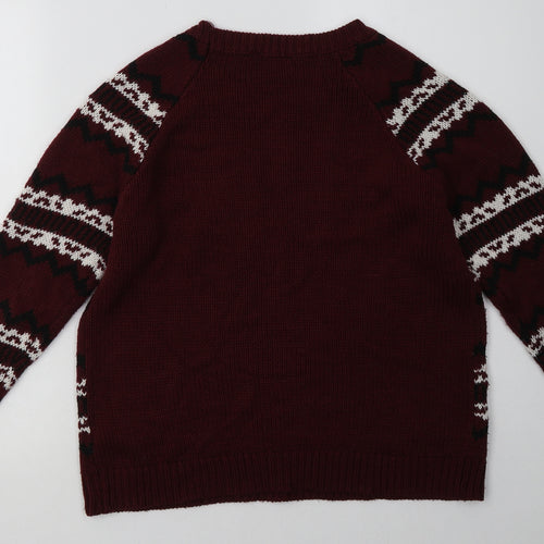 New Look Girls Red Geometric Acrylic Pullover Sweatshirt Size 14-15 Years  Pullover