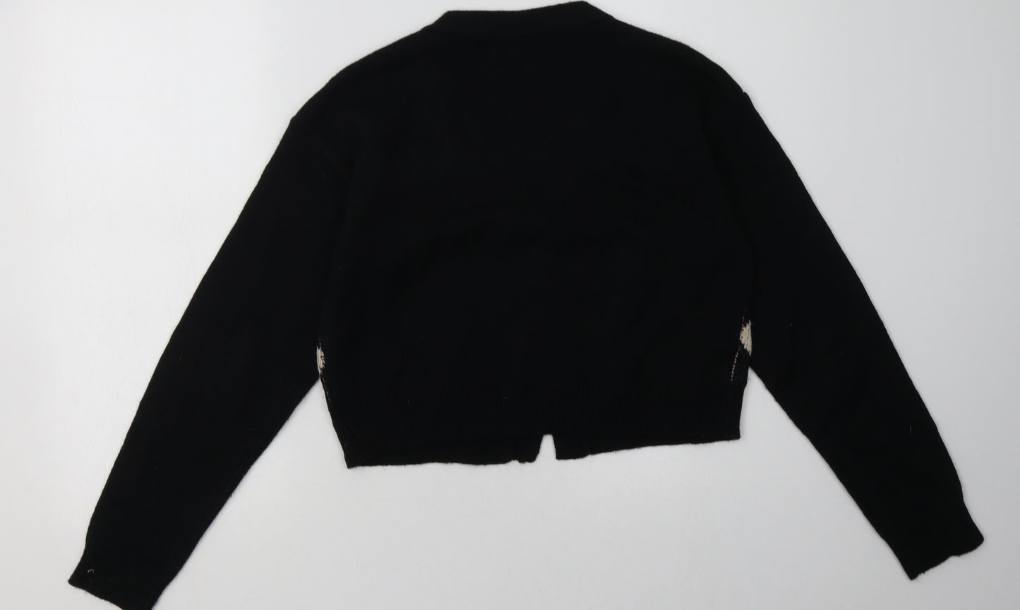 SheIn Womens Black V-Neck Geometric Acrylic Cardigan Jumper Size M