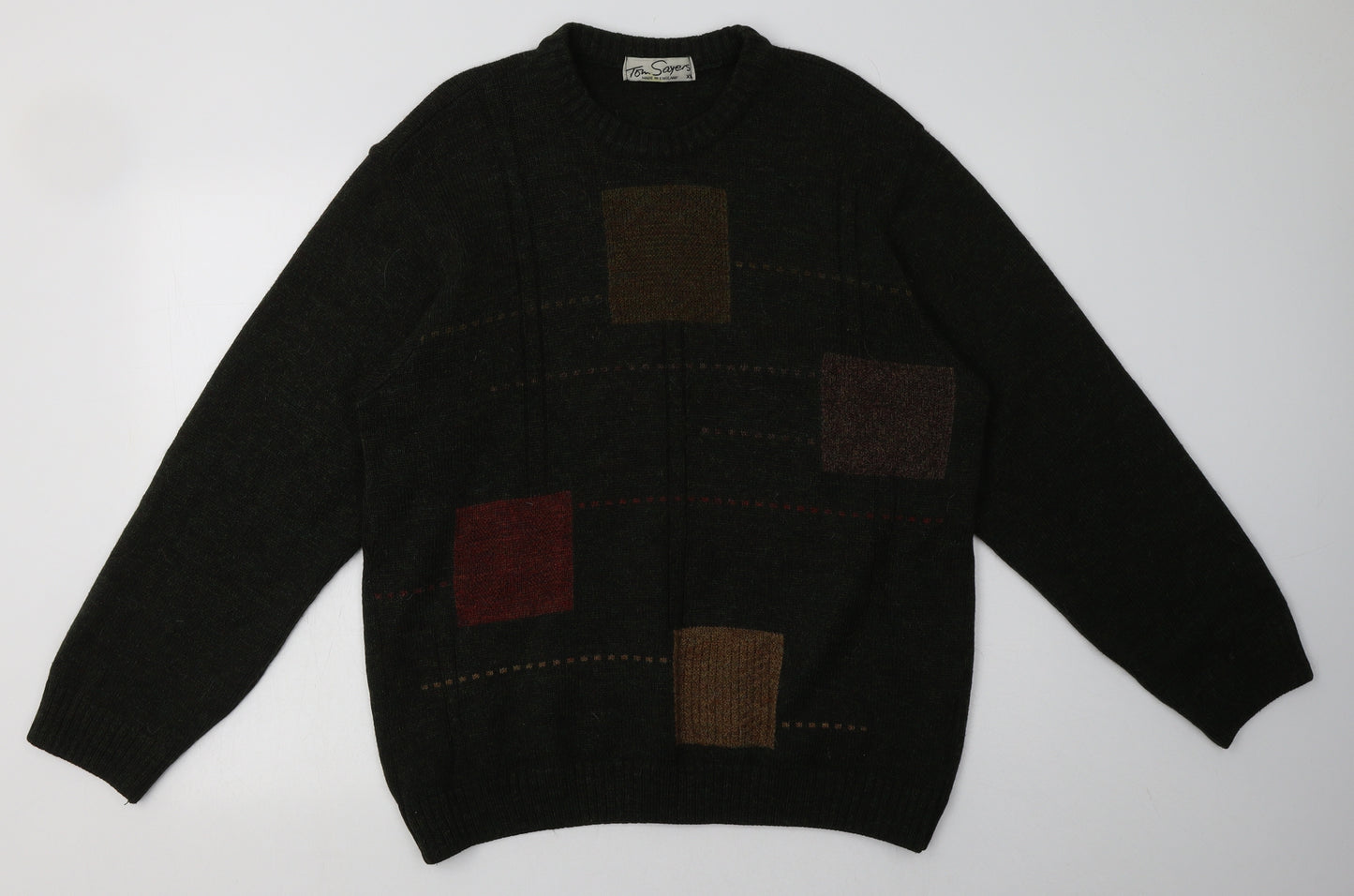 tom sayers Mens Green Geometric Acrylic Pullover Sweatshirt Size XL