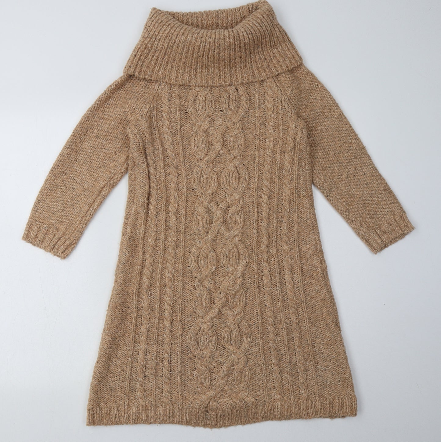 NEXT Womens Brown Argyle/Diamond Acrylic Jumper Dress  Size 10  Roll Neck Pullover