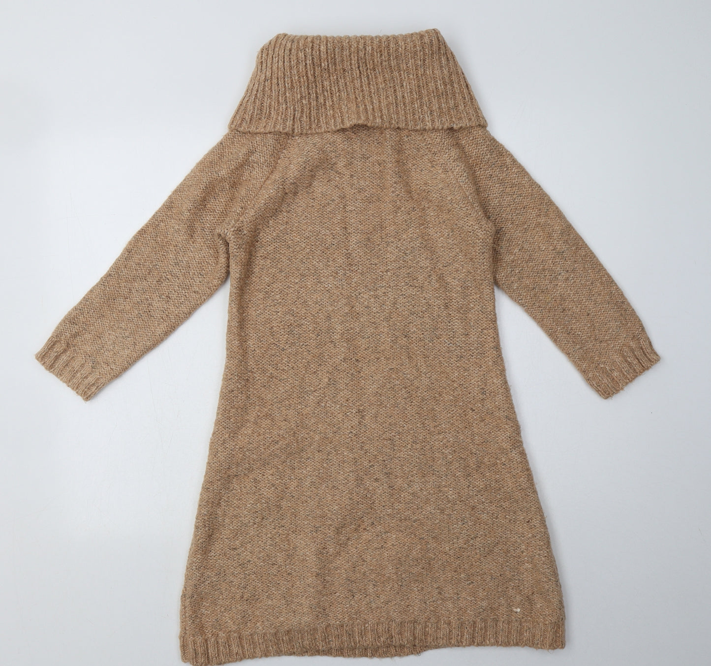 NEXT Womens Brown Argyle/Diamond Acrylic Jumper Dress  Size 10  Roll Neck Pullover