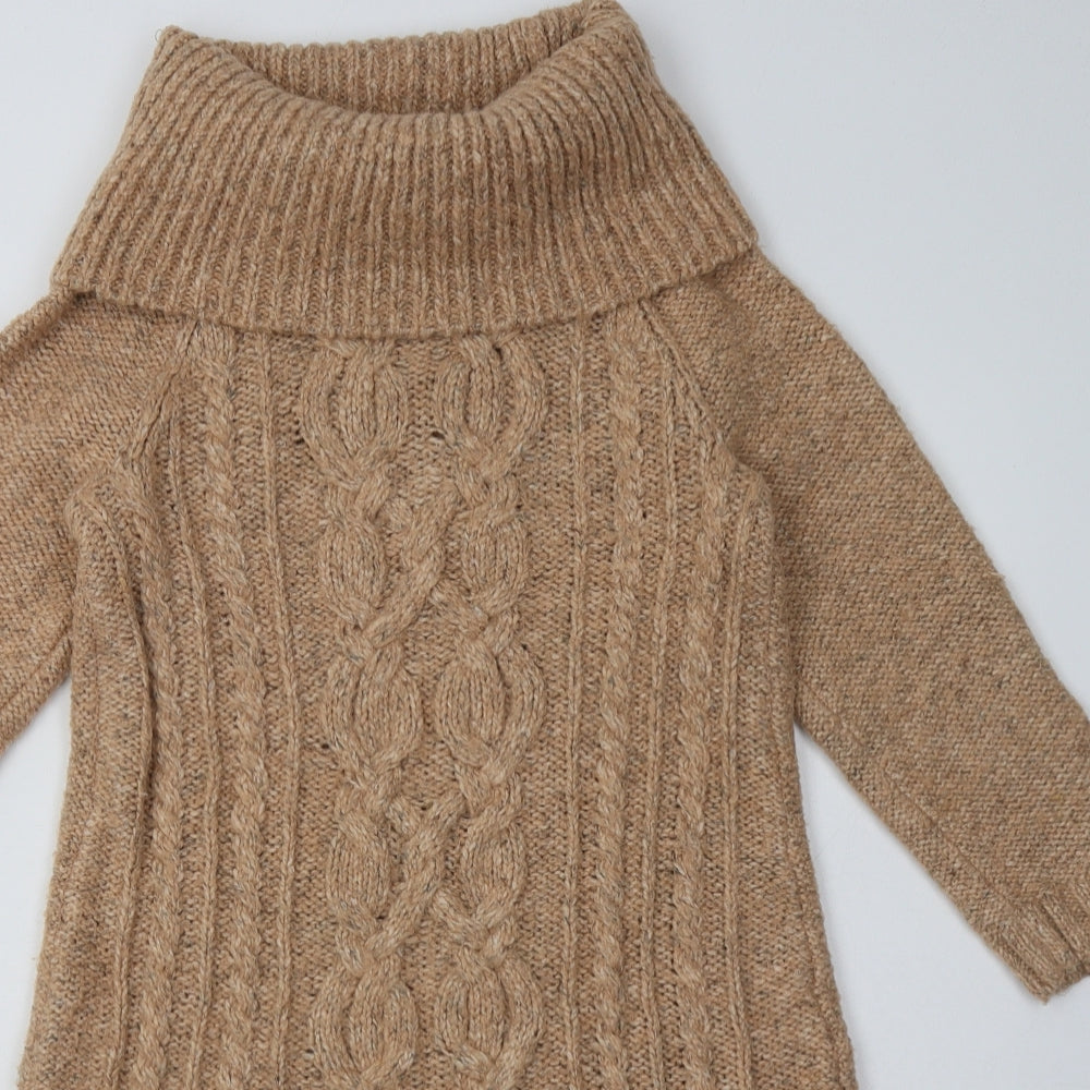 NEXT Womens Brown Argyle/Diamond Acrylic Jumper Dress  Size 10  Roll Neck Pullover