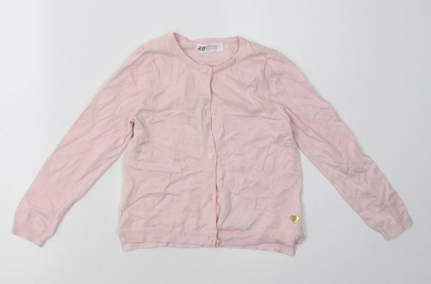 H&M Girls Pink Collared  Cotton Cardigan Jumper Size 4-5 Years  Button