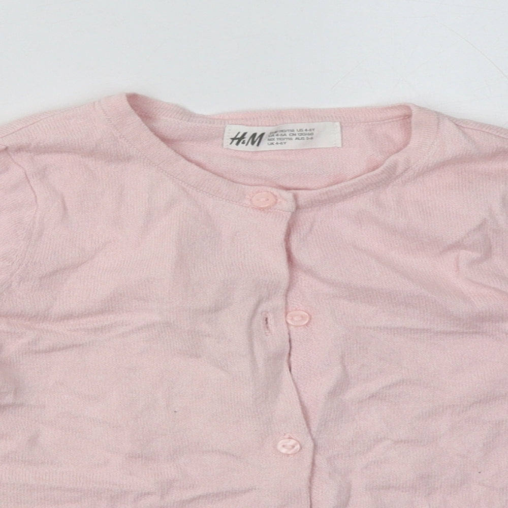 H&M Girls Pink Collared  Cotton Cardigan Jumper Size 4-5 Years  Button