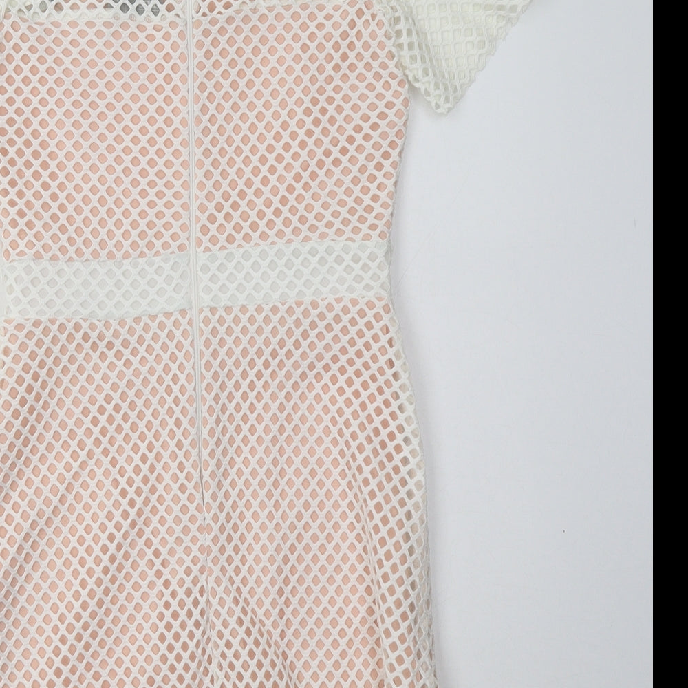 ASOS Womens White  Polyester Bodycon  Size 8  Crew Neck Zip