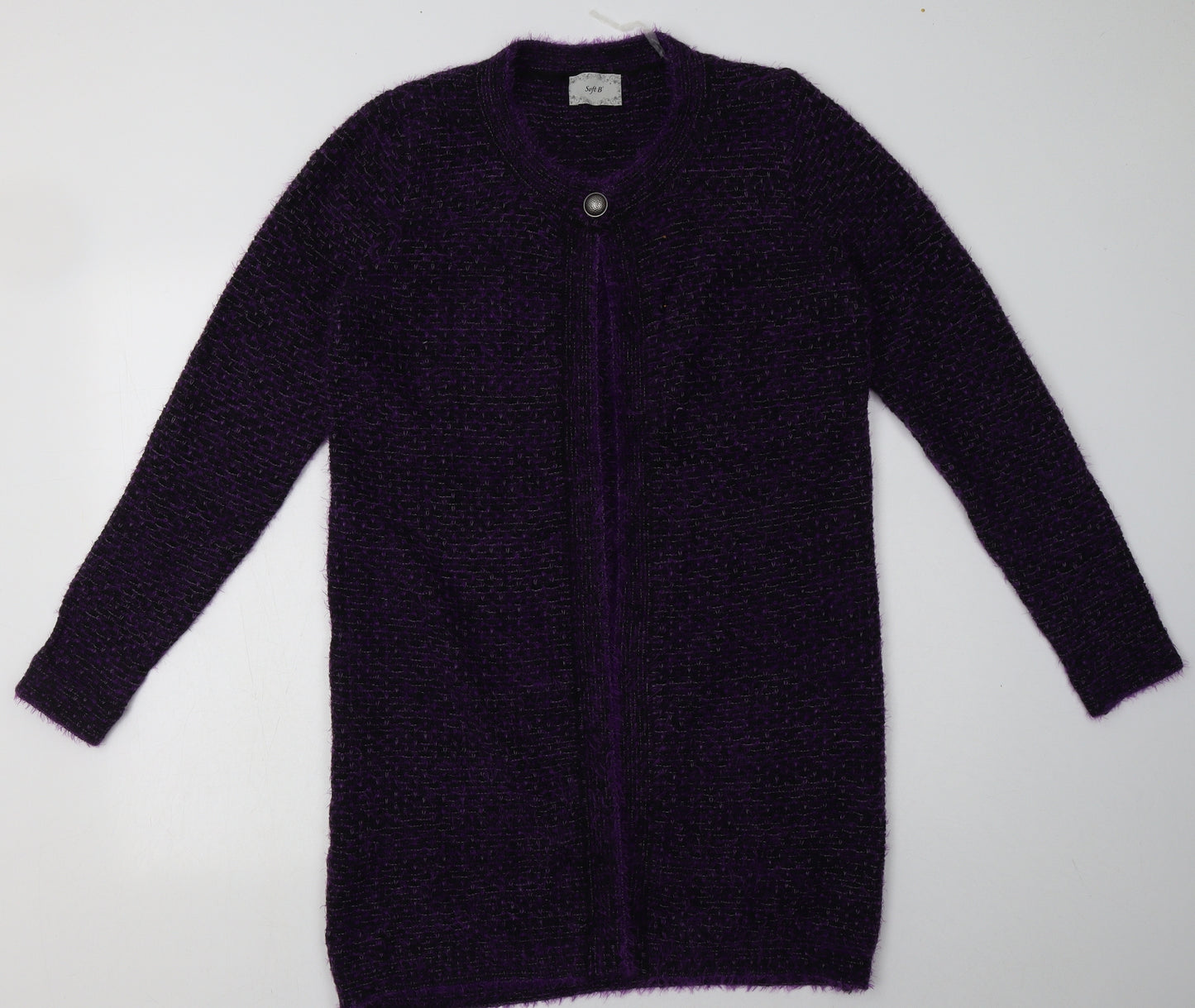 soft b Womens Purple Crew Neck  Cotton Cardigan Jumper Size L