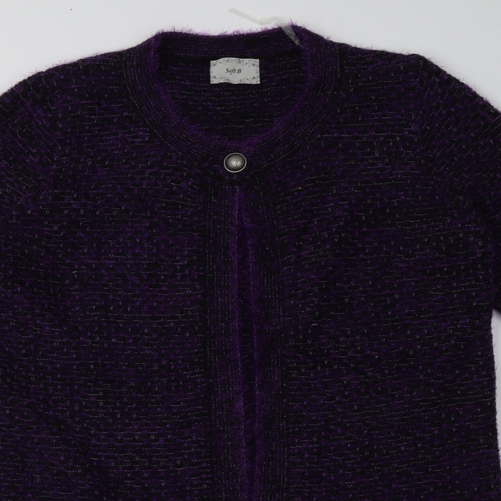 soft b Womens Purple Crew Neck  Cotton Cardigan Jumper Size L