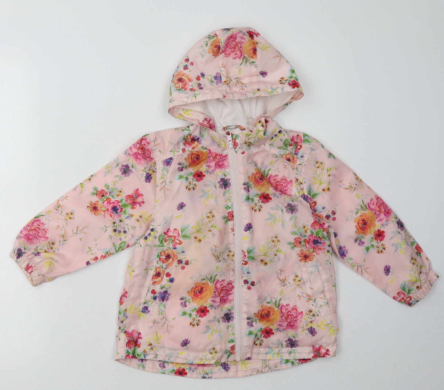 NEXT Girls Pink Floral  Basic Coat Coat Size 2-3 Years  Zip