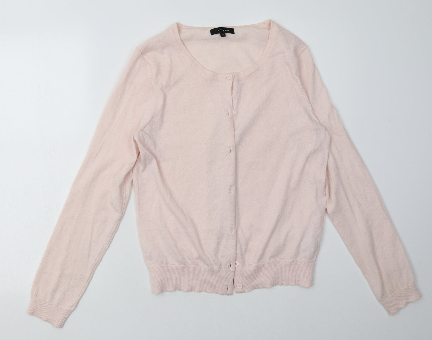 New Look Womens Pink Crew Neck  Polyester Cardigan Jumper Size 14