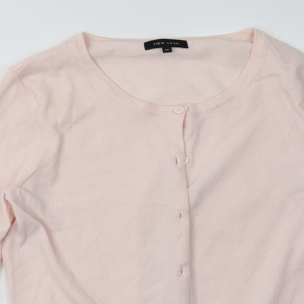New Look Womens Pink Crew Neck  Polyester Cardigan Jumper Size 14
