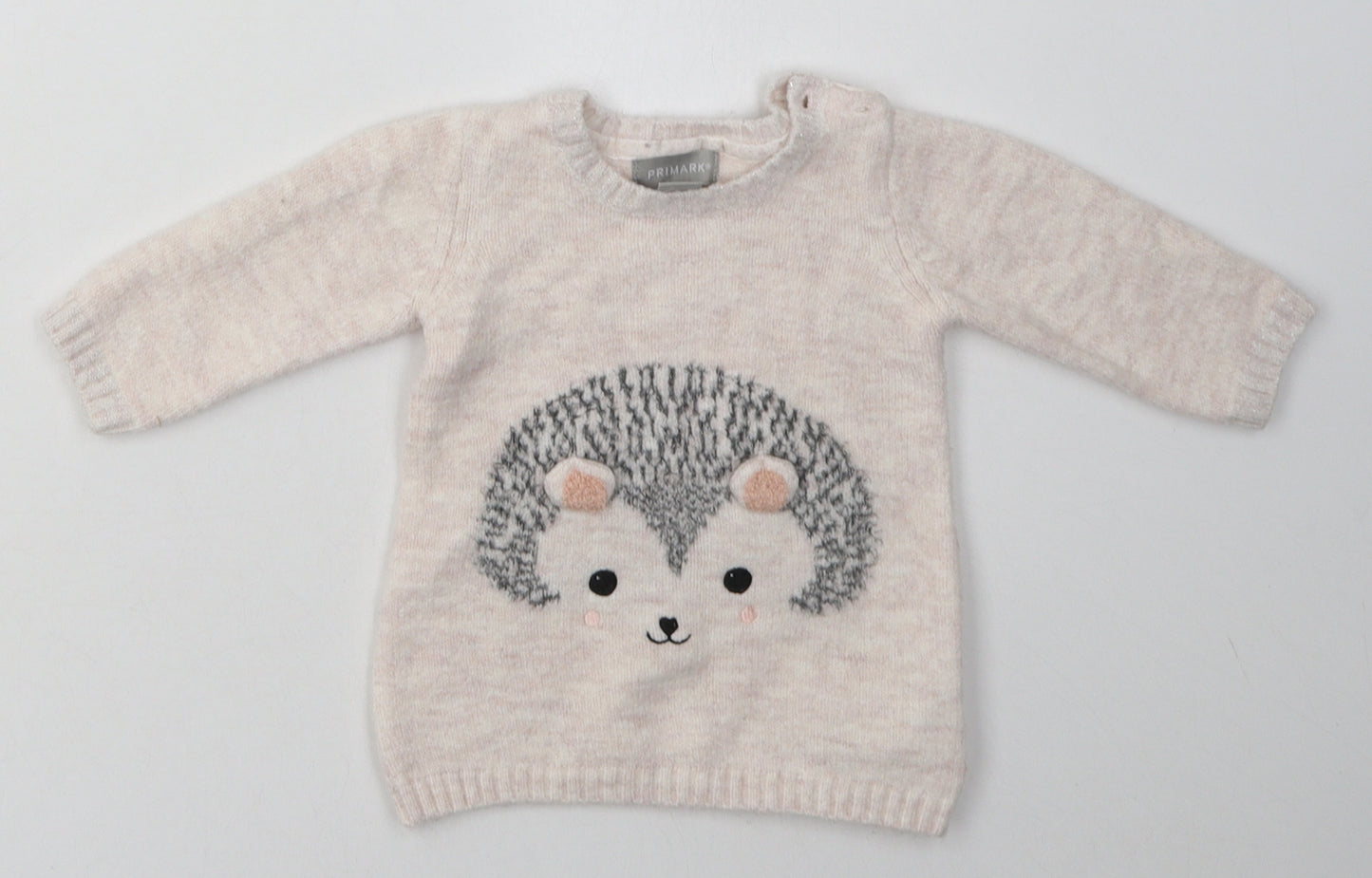 Primark Girls Pink  Acrylic Basic Casual Size 3-6 Months Crew Neck Pullover - hedge hog