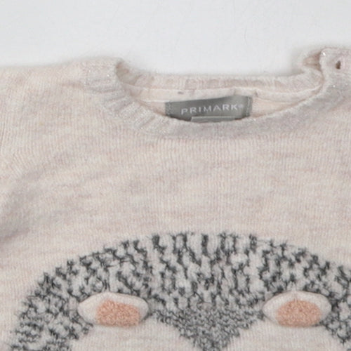 Primark Girls Pink  Acrylic Basic Casual Size 3-6 Months Crew Neck Pullover - hedge hog