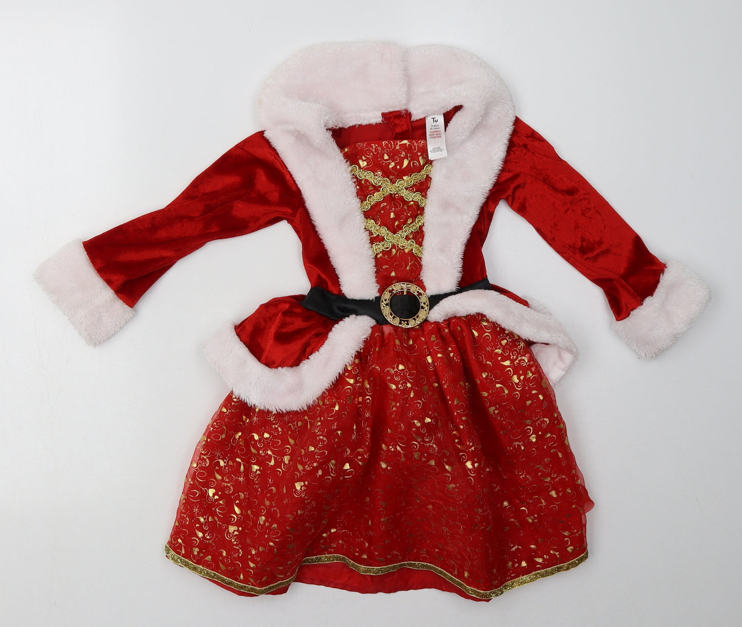 sainsburys Girls Red  Polyester A-Line  Size 3-4 Years  Square Neck Pullover - Christmas Dress