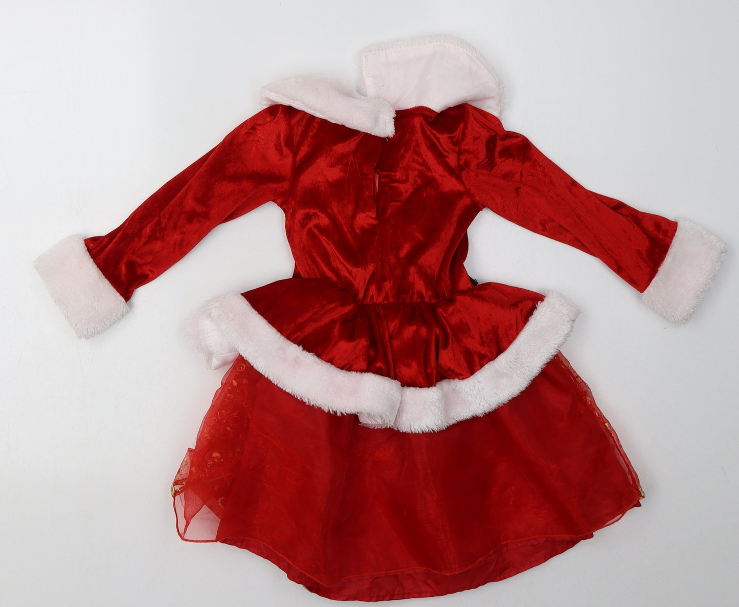 sainsburys Girls Red  Polyester A-Line  Size 3-4 Years  Square Neck Pullover - Christmas Dress