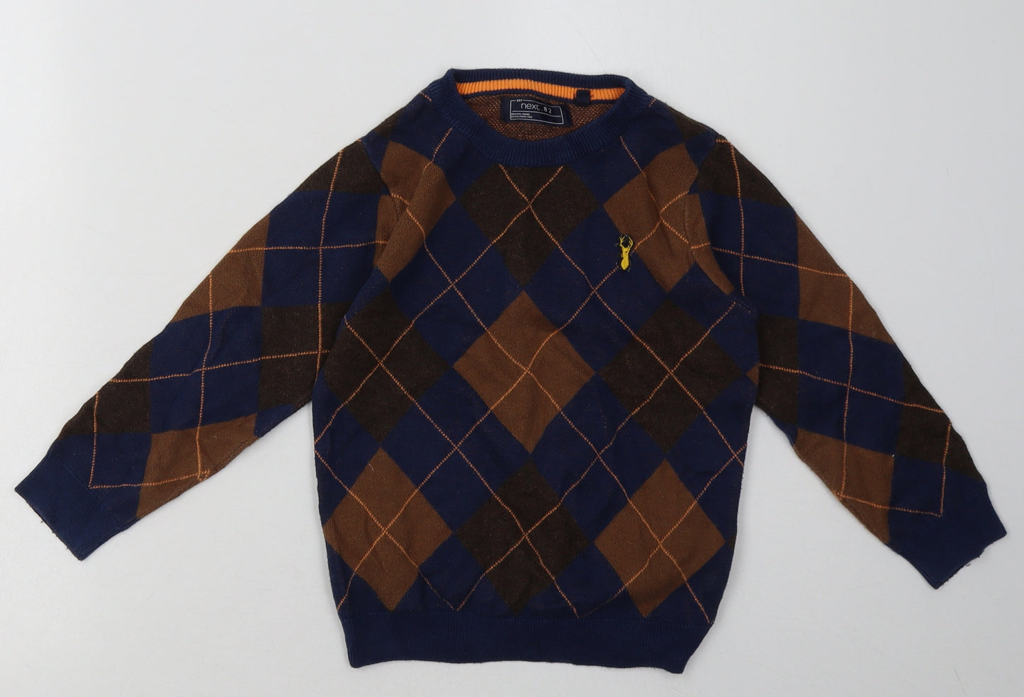 NEXT Boys Brown Argyle/Diamond Cotton Pullover Sweatshirt Size 5-6 Years  Pullover