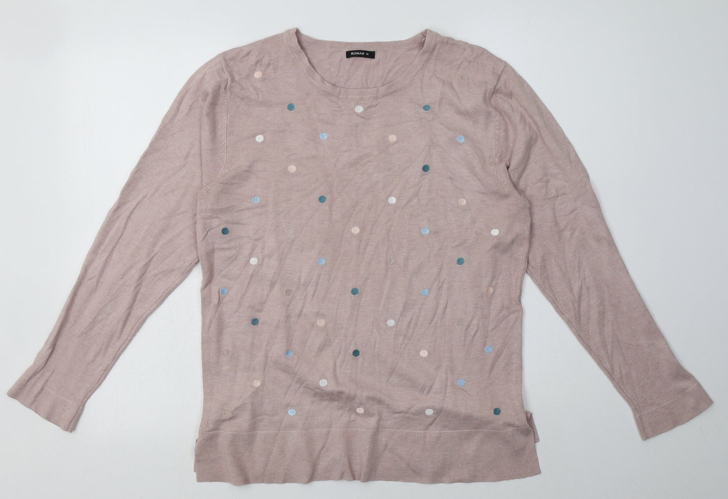 Roman Womens Pink Polka Dot Viscose Pullover Sweatshirt Size 16  Pullover
