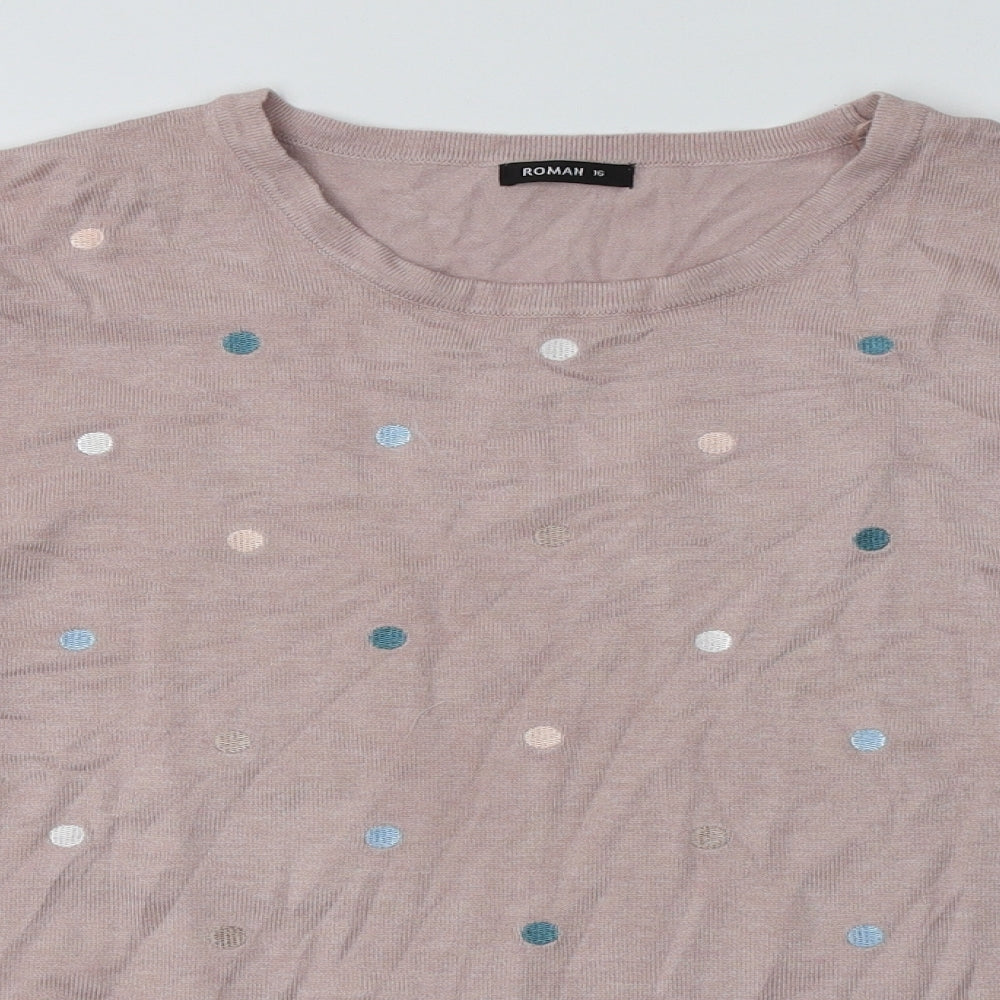 Roman Womens Pink Polka Dot Viscose Pullover Sweatshirt Size 16  Pullover