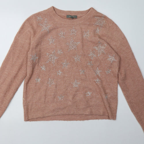 Oasis Womens Pink Geometric Acrylic Pullover Sweatshirt Size M  Pullover - Star Print