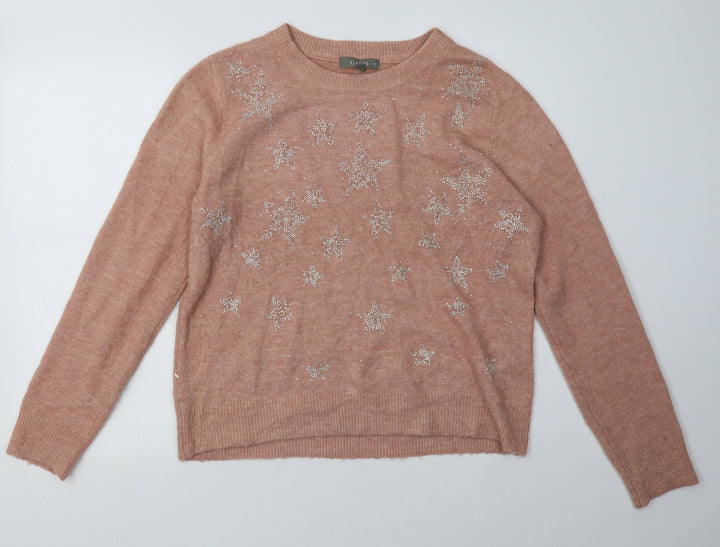 Oasis Womens Pink Geometric Acrylic Pullover Sweatshirt Size M Pullover - Star Print