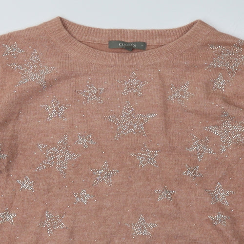 Oasis Womens Pink Geometric Acrylic Pullover Sweatshirt Size M  Pullover - Star Print