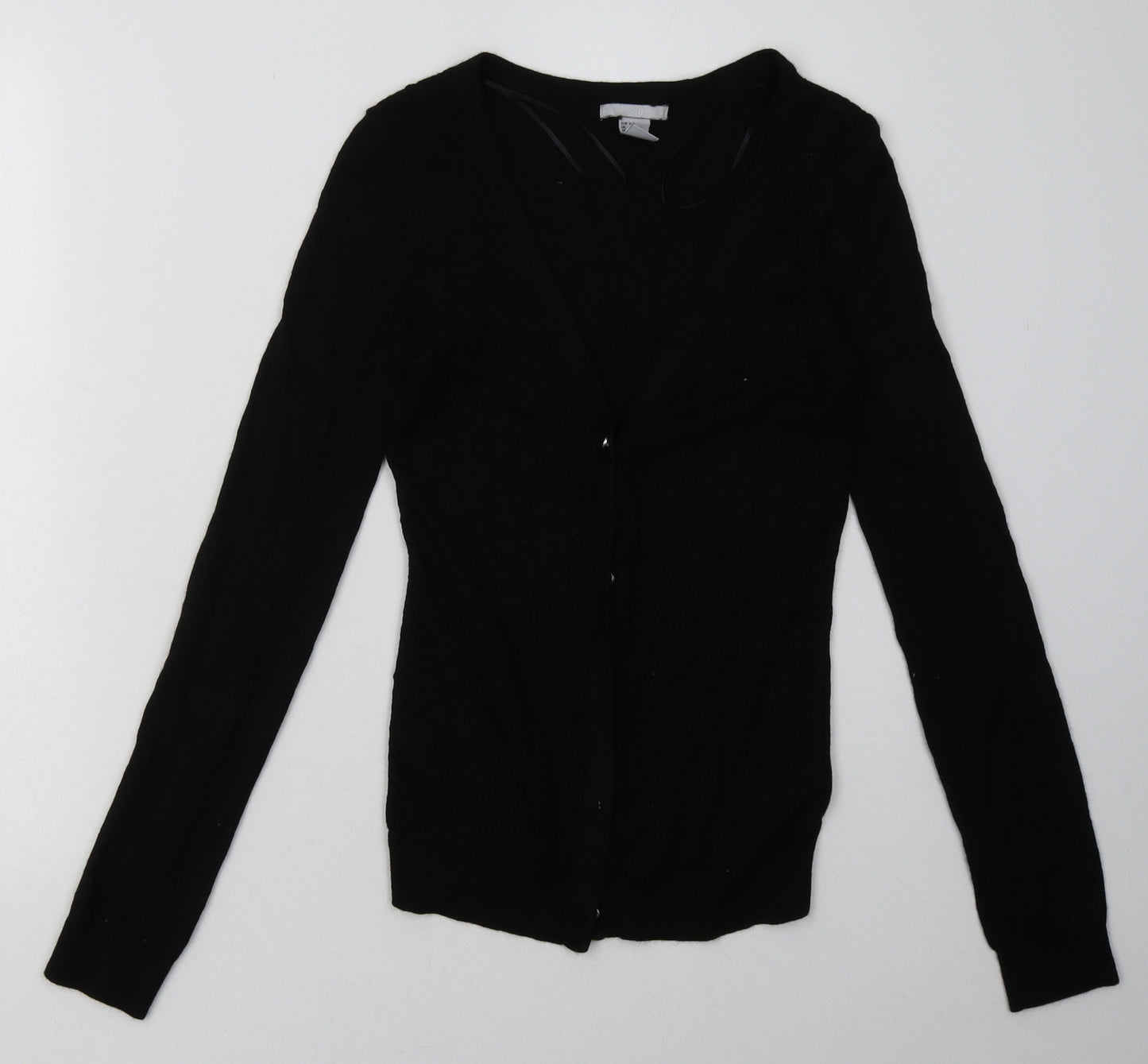 H&M Womens Black Crew Neck  Viscose Cardigan Jumper Size S