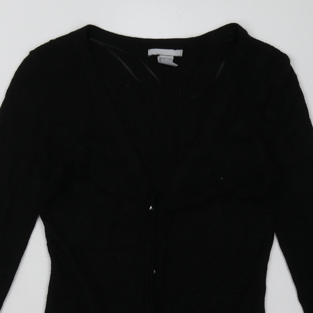 H&M Womens Black Crew Neck  Viscose Cardigan Jumper Size S