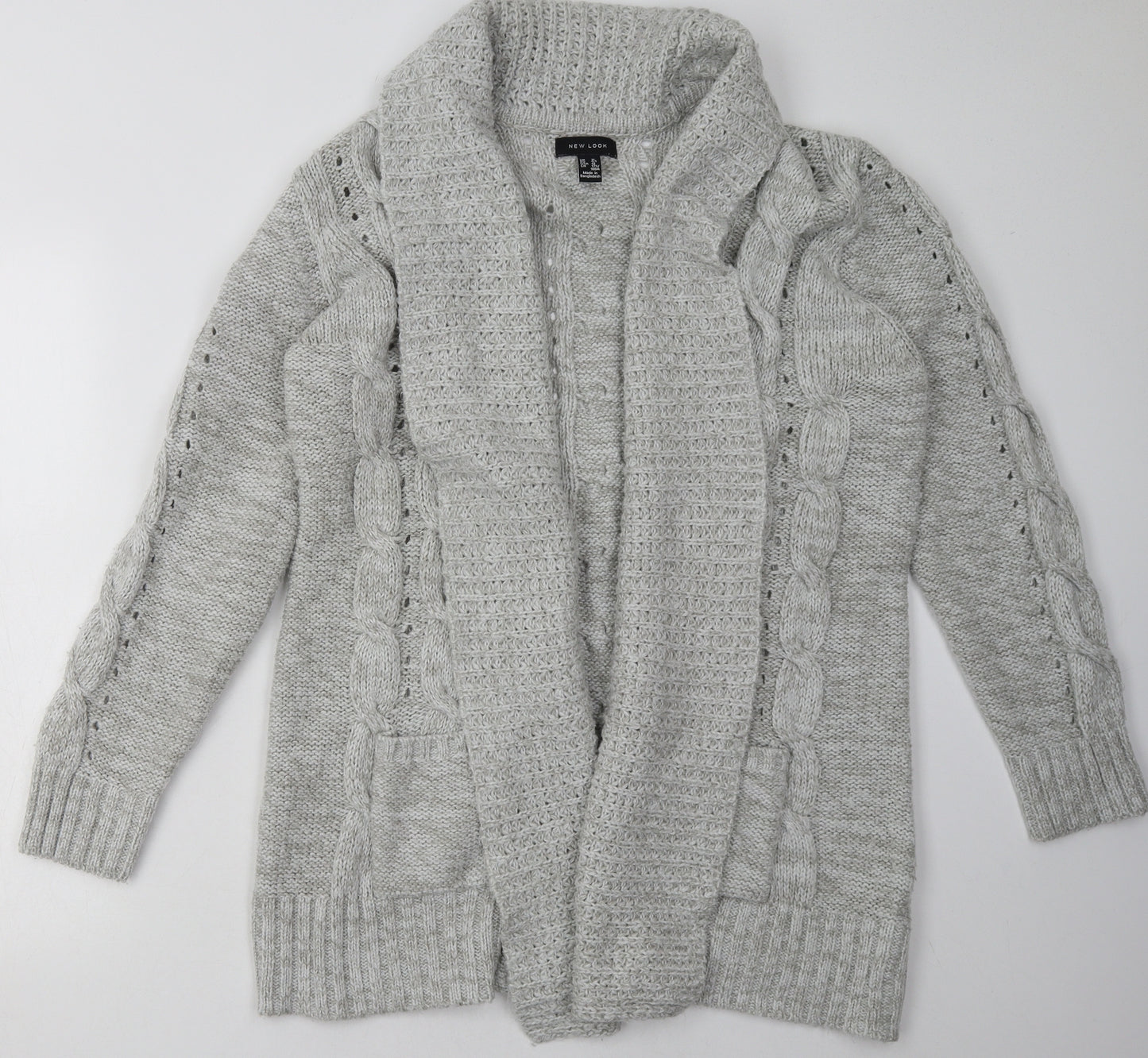 New Look Womens Grey V-Neck  Acrylic Cardigan Jumper Size 16