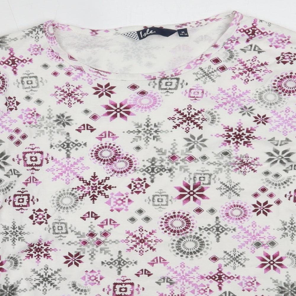 EWM Womens White Geometric Cotton Basic T-Shirt Size M Round Neck