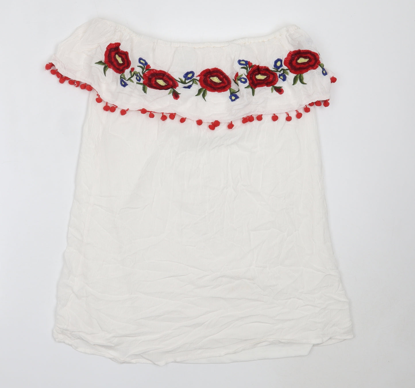 Select Womens White  Viscose Basic Blouse Size 14 Off the Shoulder