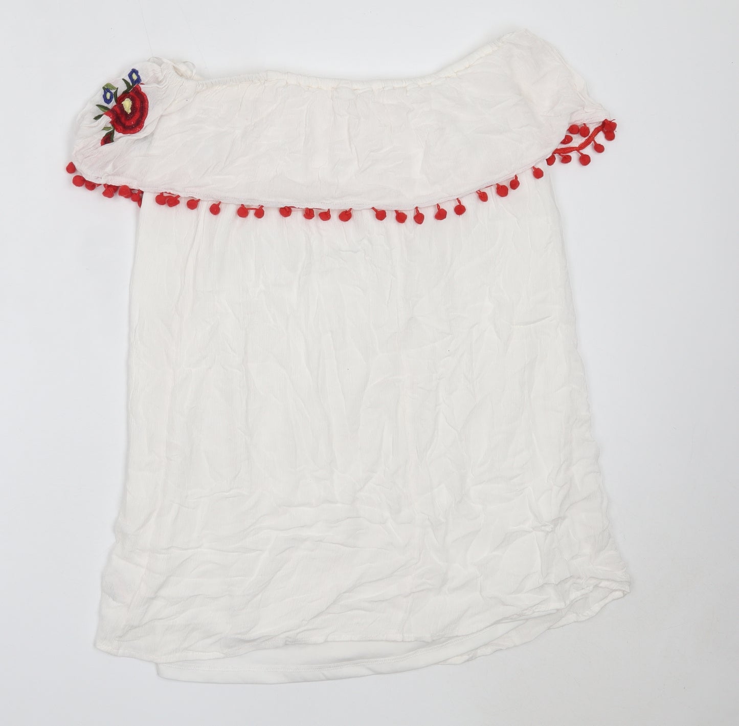 Select Womens White  Viscose Basic Blouse Size 14 Off the Shoulder