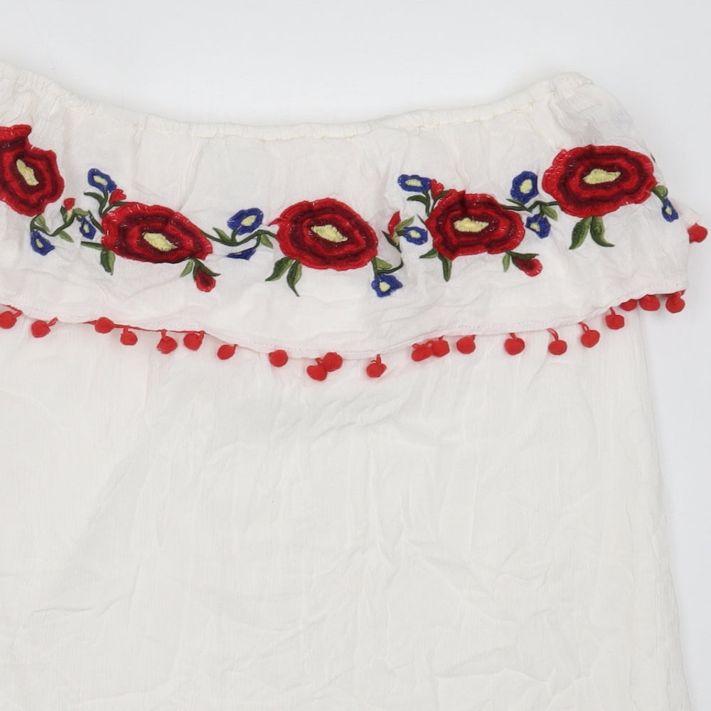 Select Womens White  Viscose Basic Blouse Size 14 Off the Shoulder