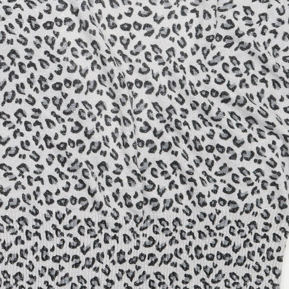 New Look Womens Grey V-Neck Animal Print Viscose Cardigan Jumper Size 14